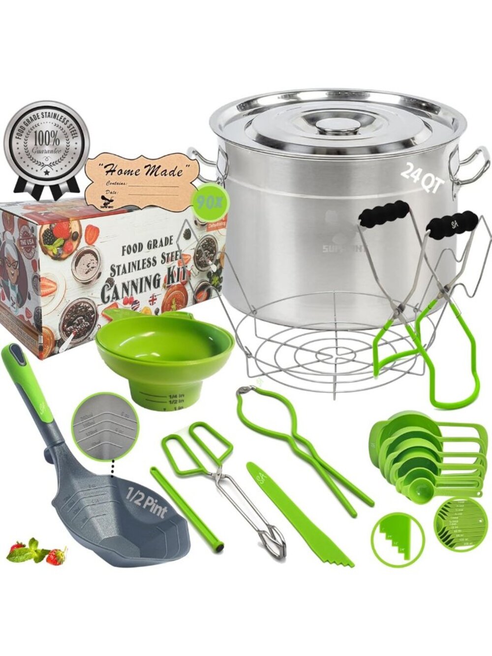 Large 24 Qt Stainless Steel Canning Pot with Rack & Lid | Complete Home Canning